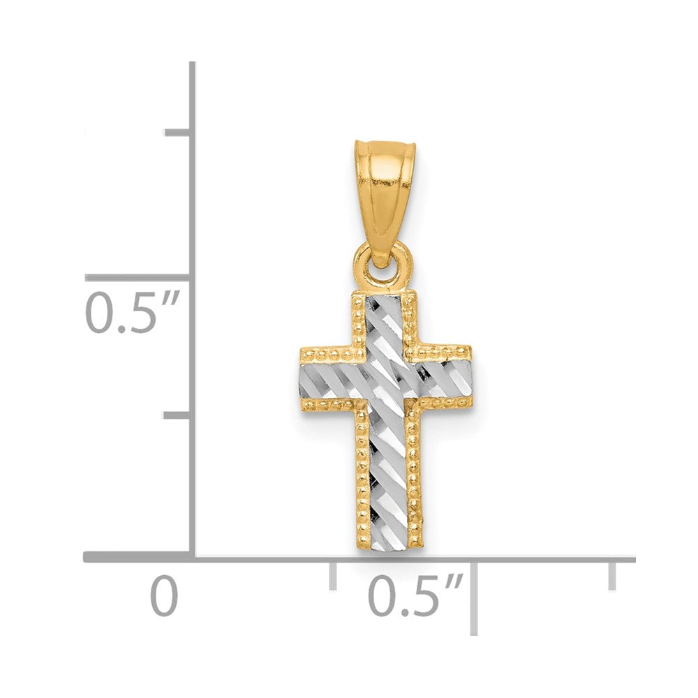 10K Gelb mit Rhodium & Rhodium Winzig Diamantiert Kreuz Anhänger