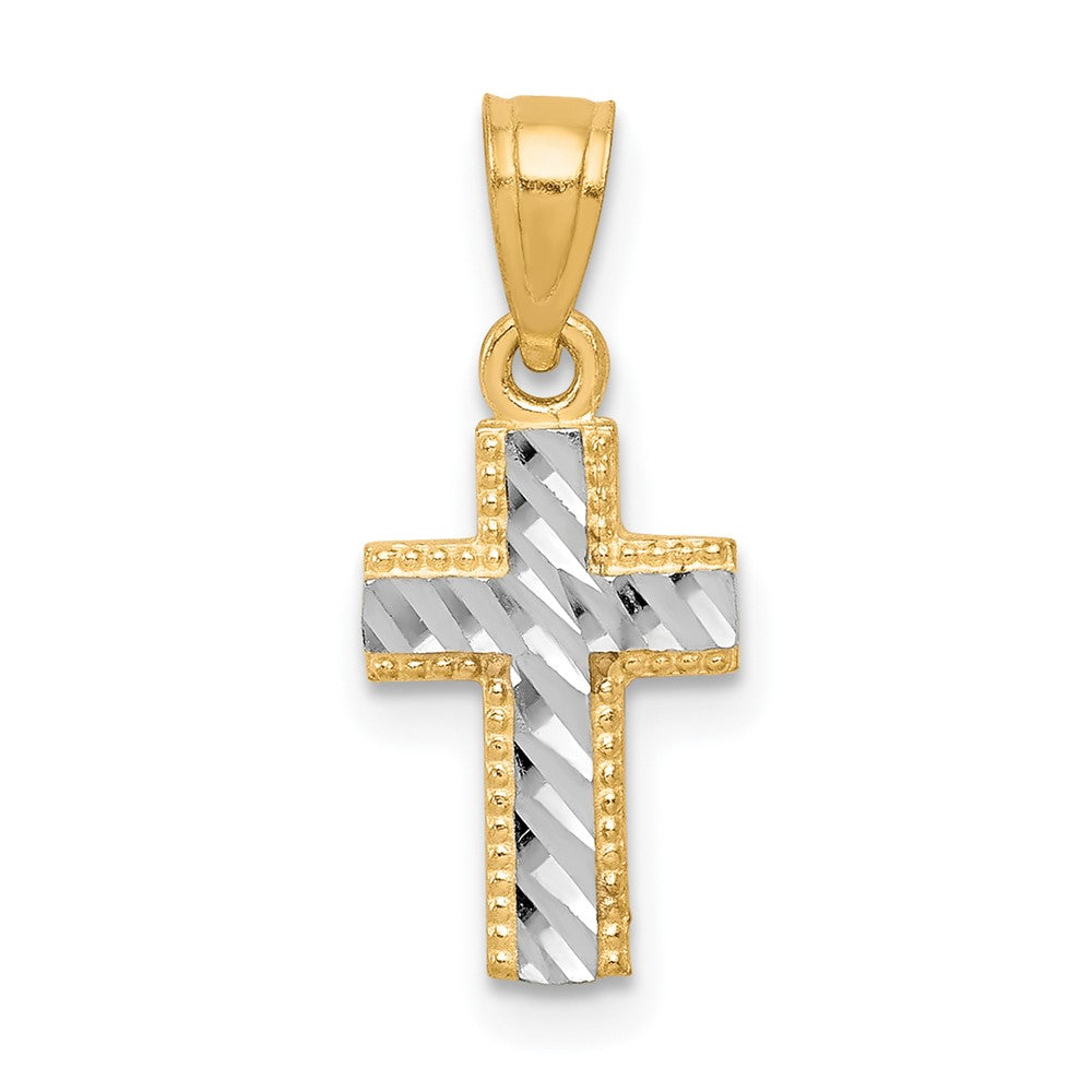 10K Gelb mit Rhodium & Rhodium Winzig Diamantiert Kreuz Anhänger