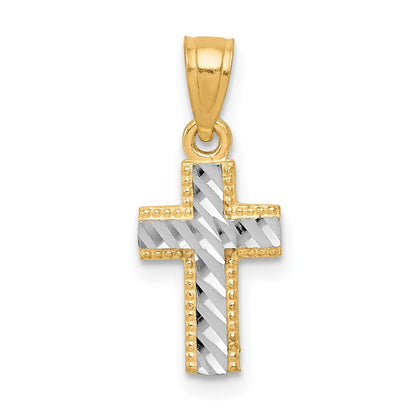 10K Gelb mit Rhodium & Rhodium Winzig Diamantiert Kreuz Anhänger