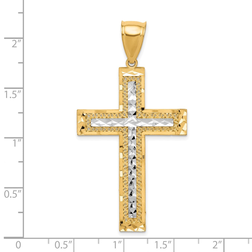 10K Gelb mit Rhodium mit Rhodium Diamantiert Kreuz Anhänger