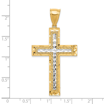 10K Gelb mit Rhodium mit Rhodium Diamantiert Kreuz Anhänger