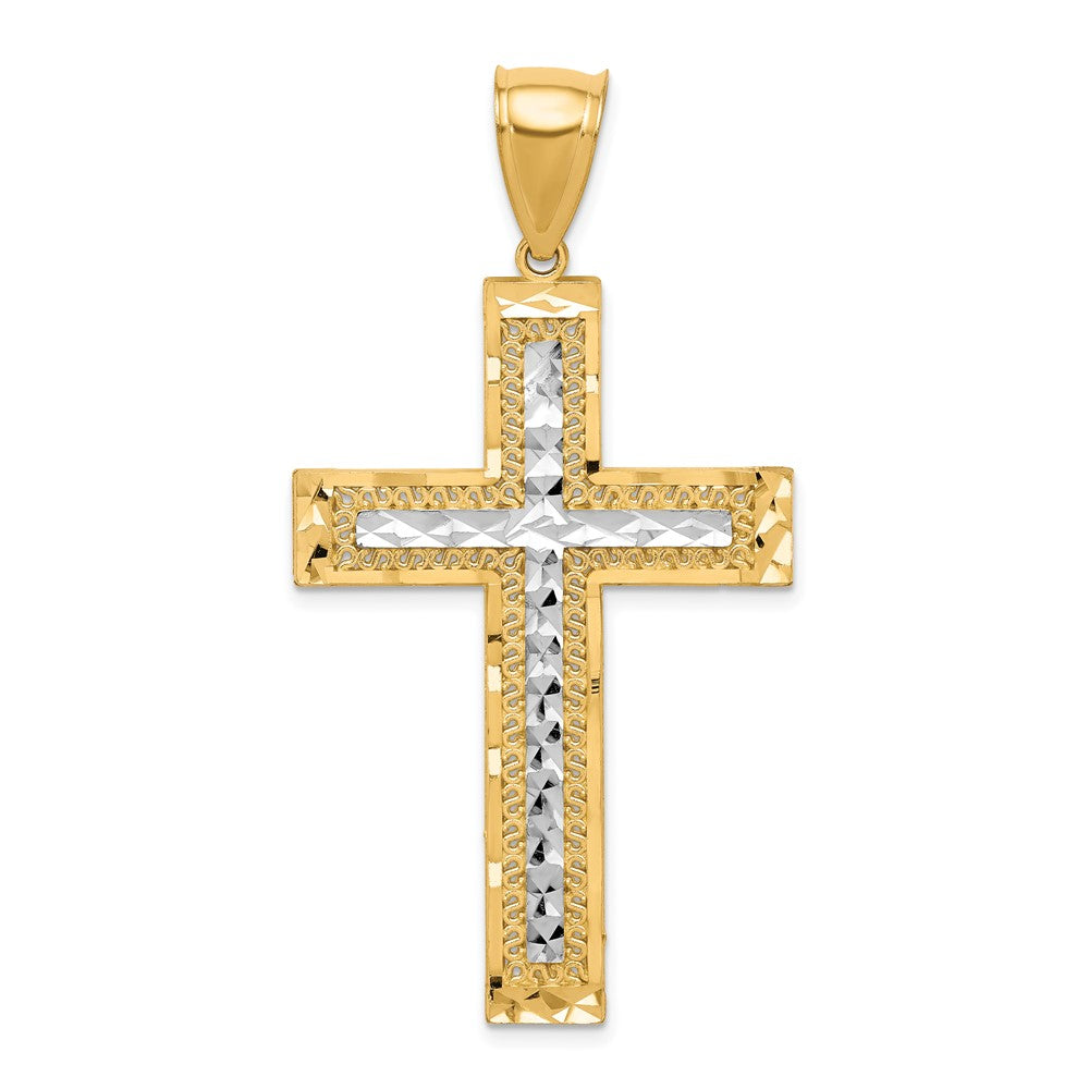 10K Gelb mit Rhodium mit Rhodium Diamantiert Kreuz Anhänger