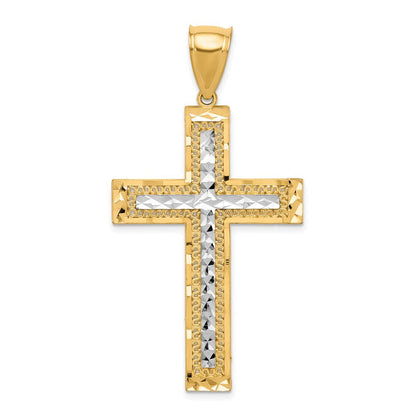10K Gelb mit Rhodium mit Rhodium Diamantiert Kreuz Anhänger