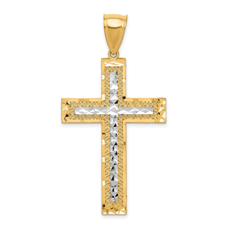 10K Gelb mit Rhodium mit Rhodium Diamantiert Kreuz Anhänger
