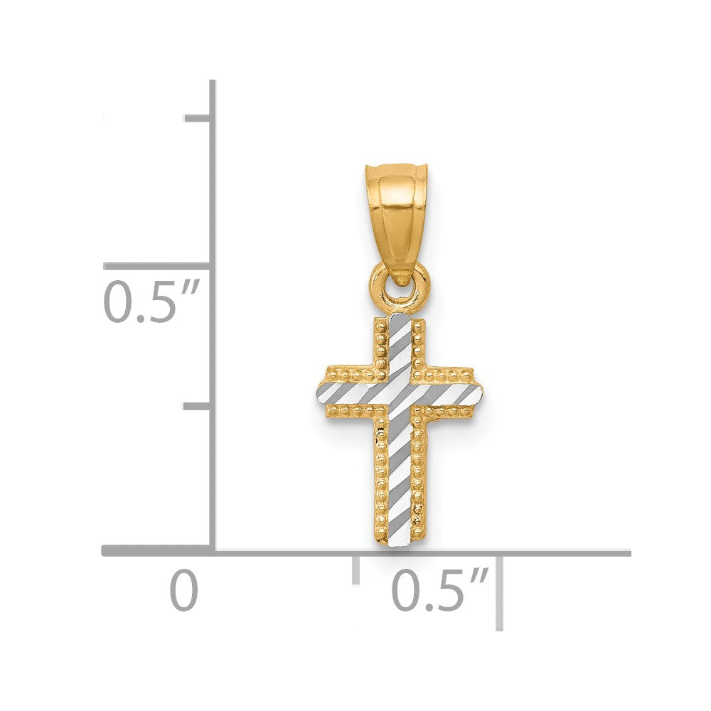 10K Gelb mit Rhodium mit Rhodium Winzig Diamantiert Kreuz Anhänger