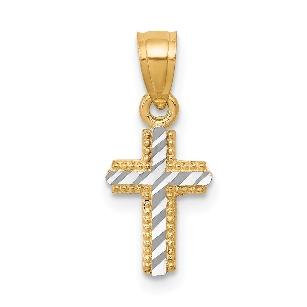 10K Gelb mit Rhodium mit Rhodium Winzig Diamantiert Kreuz Anhänger