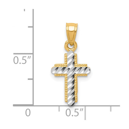 10K Gelb mit Rhodium Diamantiert Kreuz Anhänger