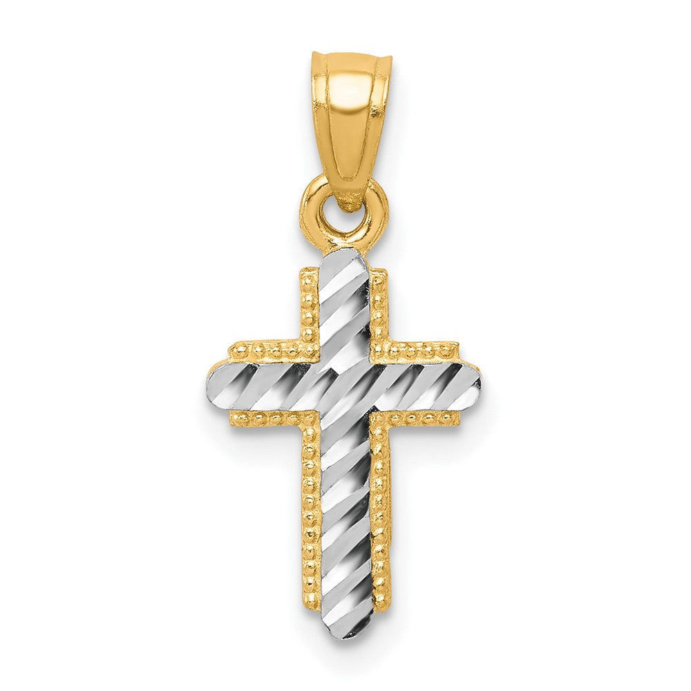 10K Gelb mit Rhodium Diamantiert Kreuz Anhänger