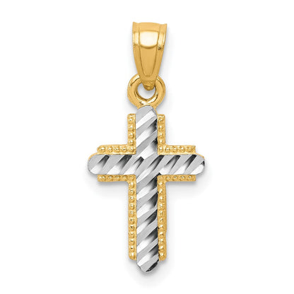 10K Gelb mit Rhodium Diamantiert Kreuz Anhänger