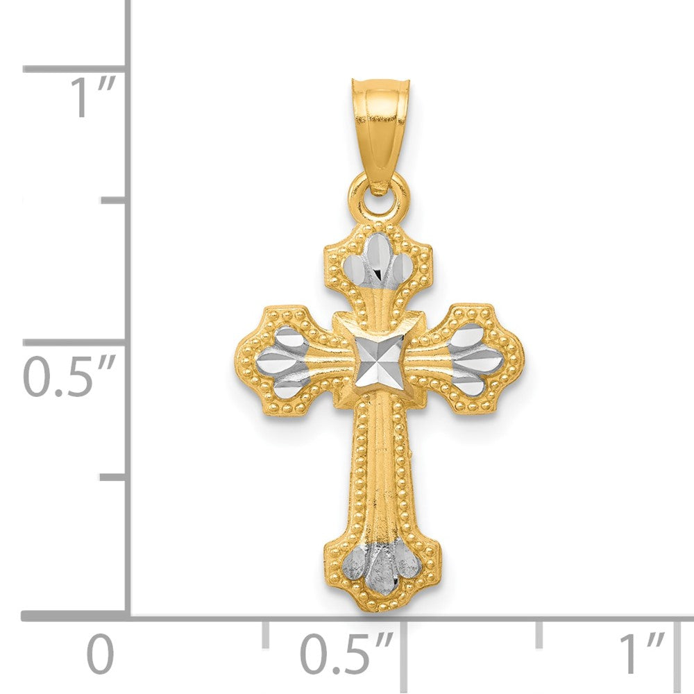 10K Gelb mit Rhodium mit Rhodium Diamantiert Kreuz Anhänger