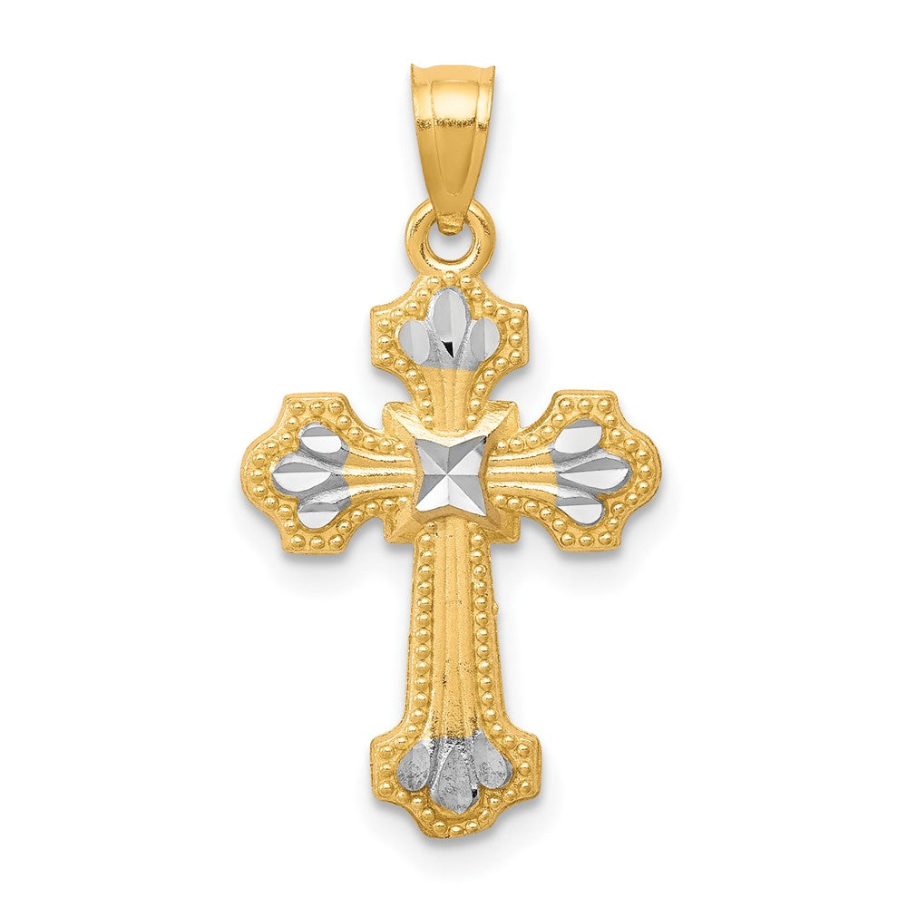 10K Gelb mit Rhodium mit Rhodium Diamantiert Kreuz Anhänger