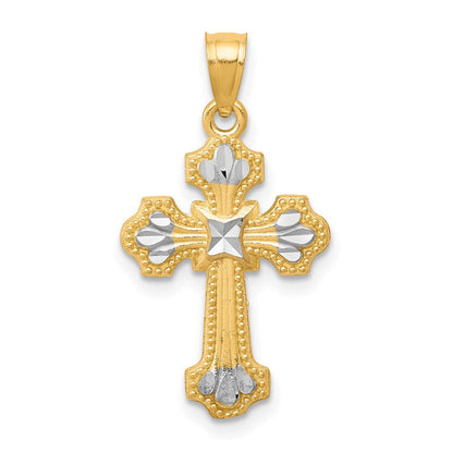 10K Gelb mit Rhodium mit Rhodium Diamantiert Kreuz Anhänger