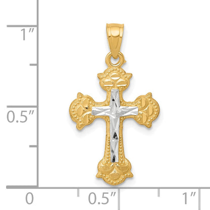 10K Gelb mit Rhodium mit Rhodium Diamantiert Kreuz Anhänger