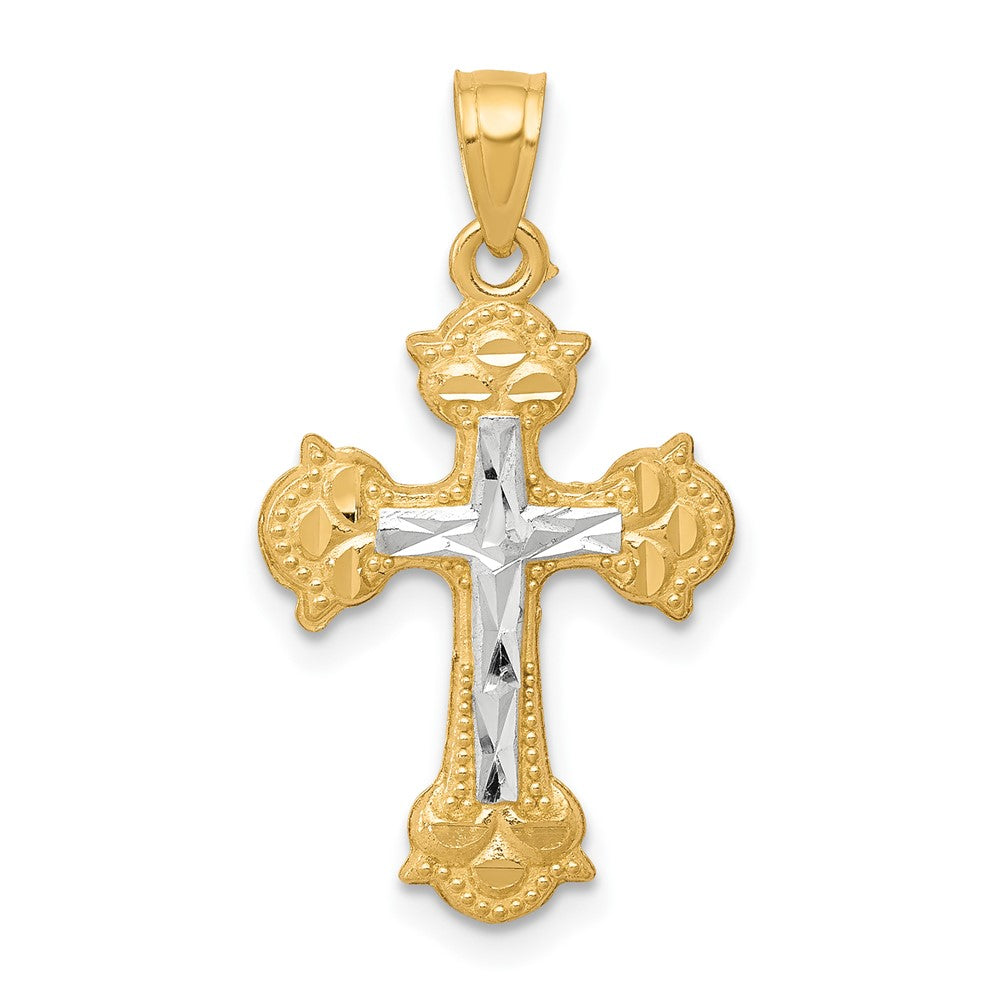 10K Gelb mit Rhodium mit Rhodium Diamantiert Kreuz Anhänger