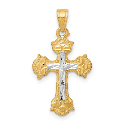 10K Gelb mit Rhodium mit Rhodium Diamantiert Kreuz Anhänger