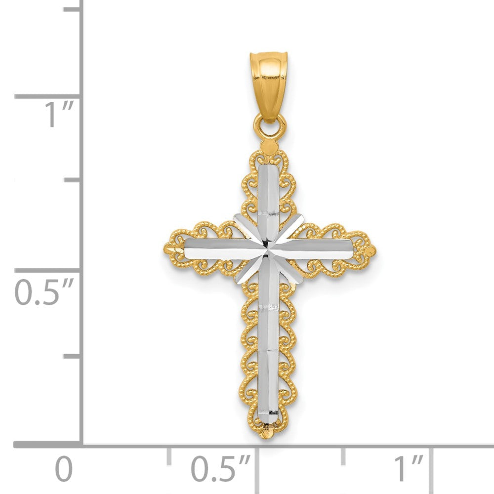 10K Gelb mit Rhodium mit Rhodium Diamantiert Kreuz Anhänger