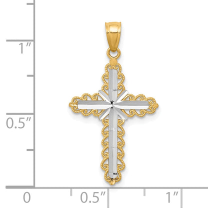 10K Gelb mit Rhodium mit Rhodium Diamantiert Kreuz Anhänger