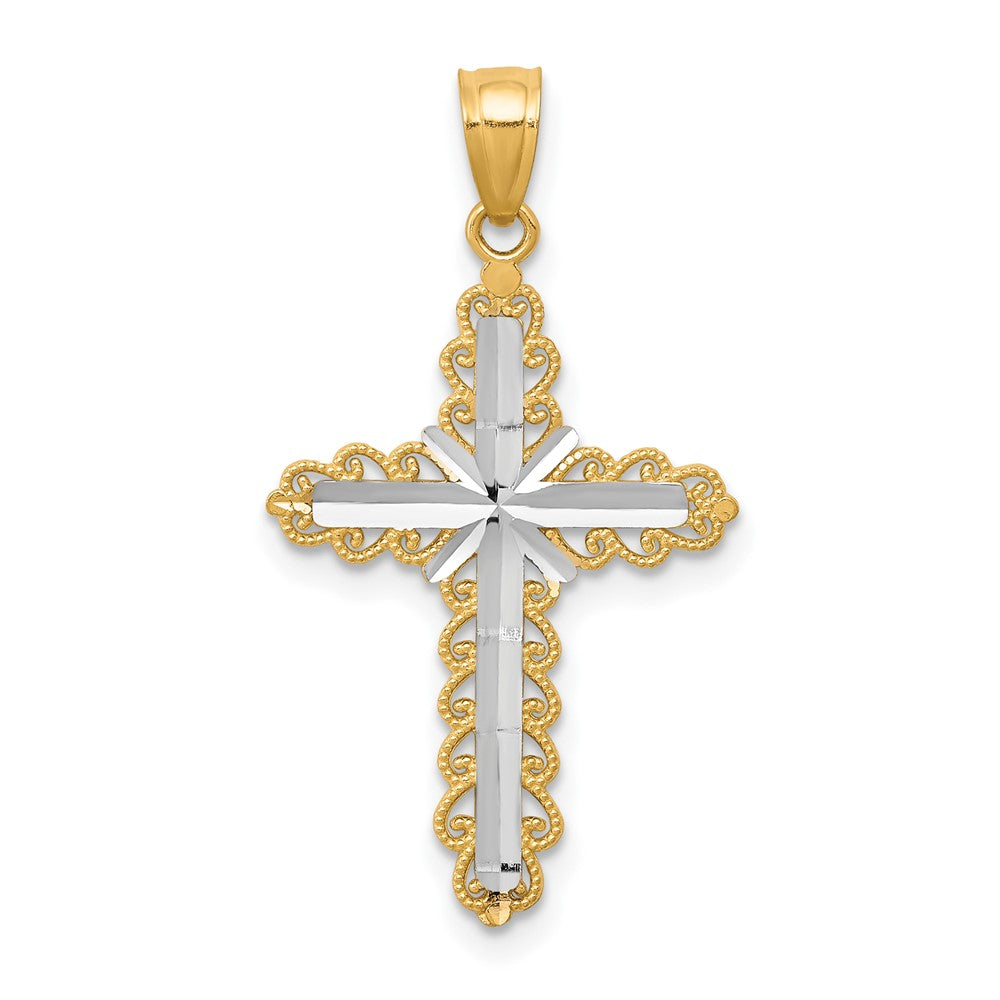10K Gelb mit Rhodium mit Rhodium Diamantiert Kreuz Anhänger