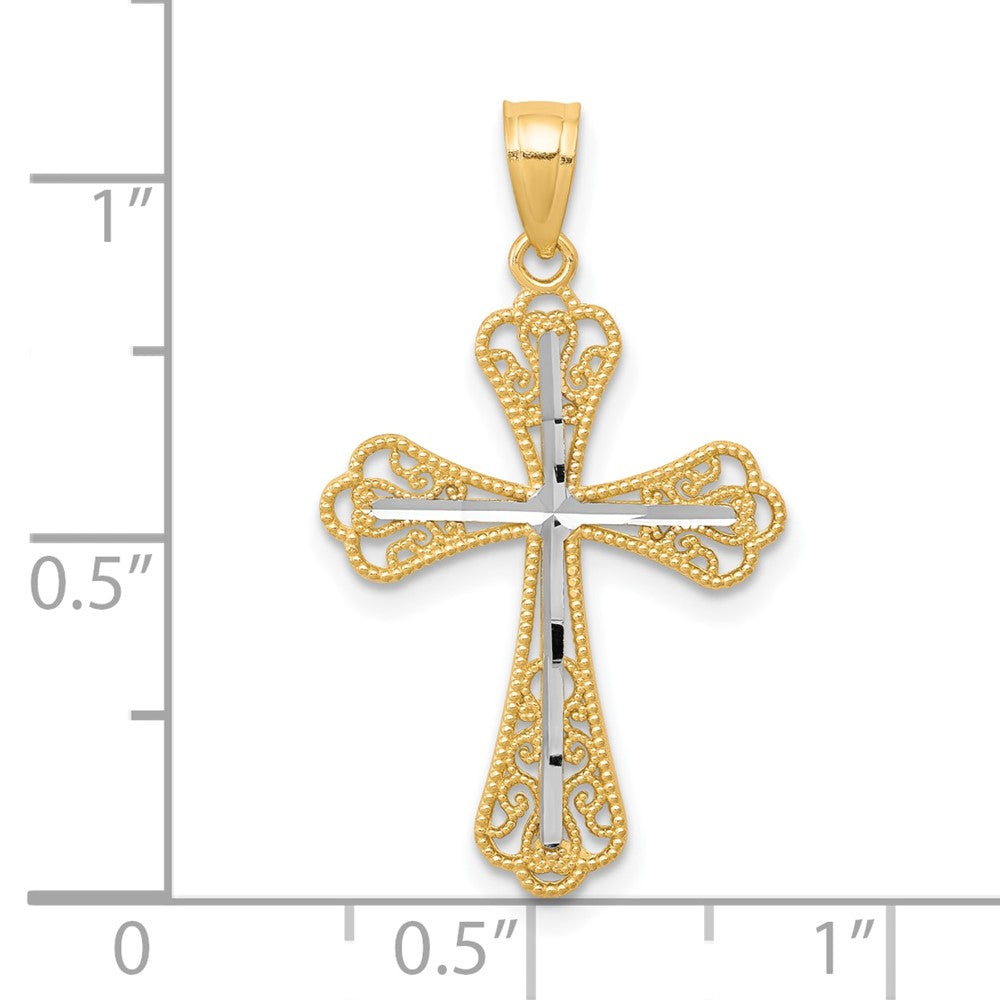 10K Gelb mit Rhodium mit Rhodium Diamantiert Kreuz Anhänger