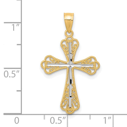 10K Gelb mit Rhodium mit Rhodium Diamantiert Kreuz Anhänger