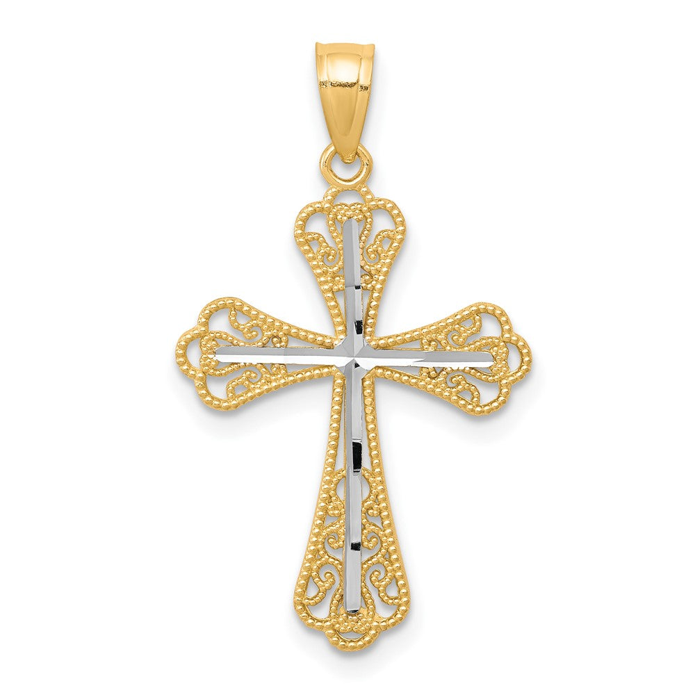 10K Gelb mit Rhodium mit Rhodium Diamantiert Kreuz Anhänger