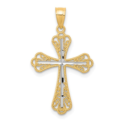 10K Gelb mit Rhodium mit Rhodium Diamantiert Kreuz Anhänger