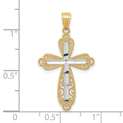 10K Gelb mit Rhodium mit Rhodium Diamantiert Kreuz Anhänger