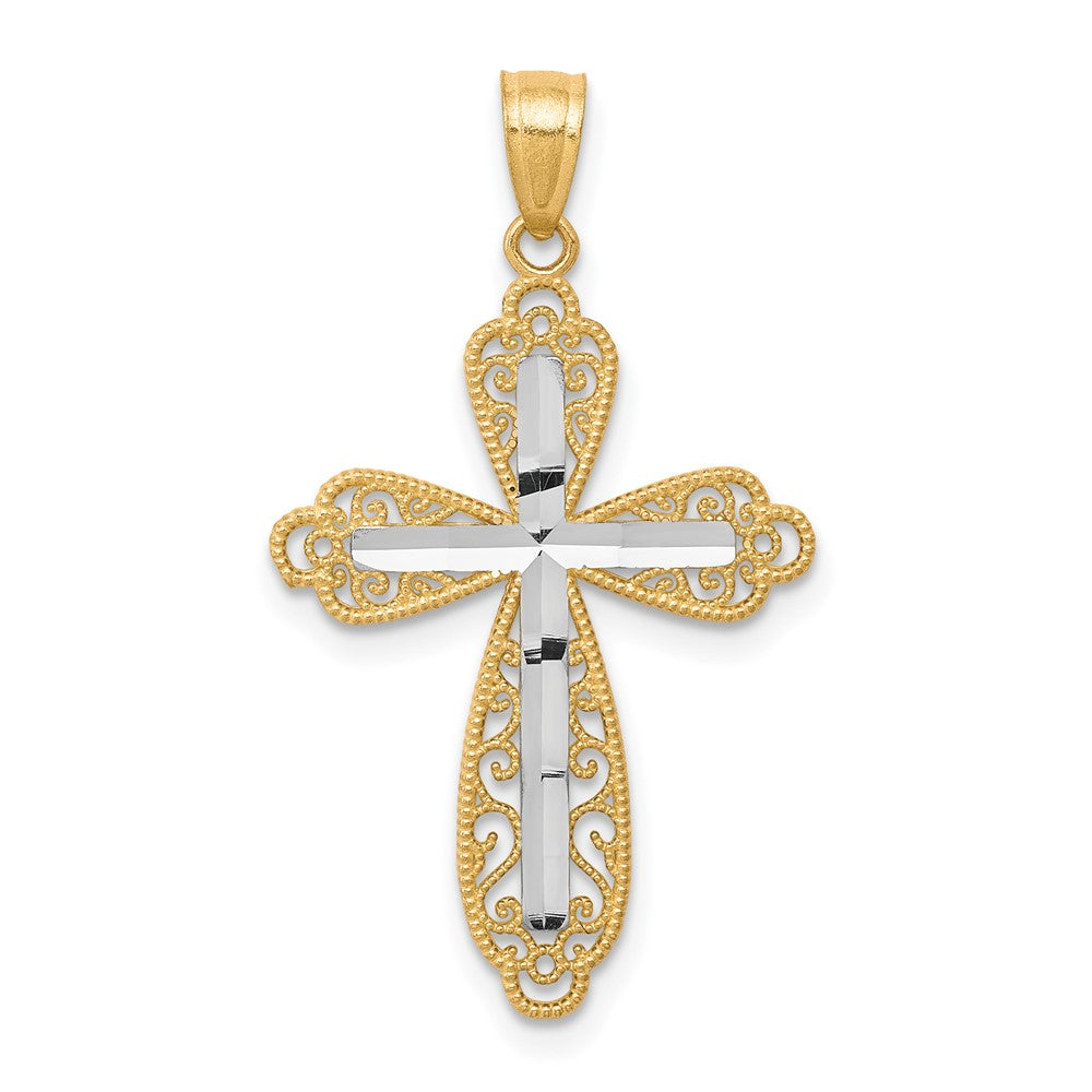 10K Gelb mit Rhodium mit Rhodium Diamantiert Kreuz Anhänger