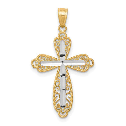 10K Gelb mit Rhodium mit Rhodium Diamantiert Kreuz Anhänger