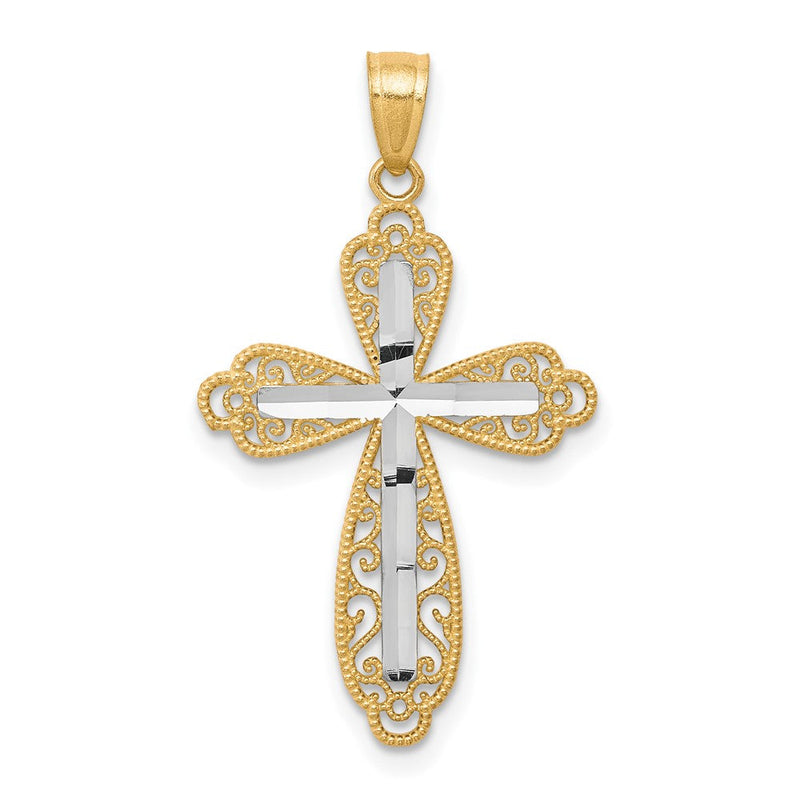 10K Gelb mit Rhodium mit Rhodium Diamantiert Kreuz Anhänger