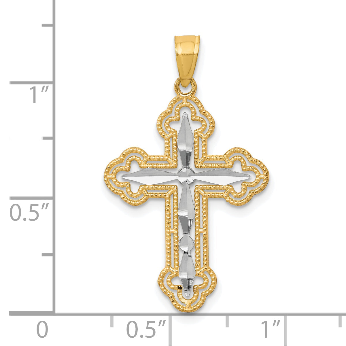 10K Gelb mit Rhodium mit Rhodium Diamantiert Kreuz Anhänger
