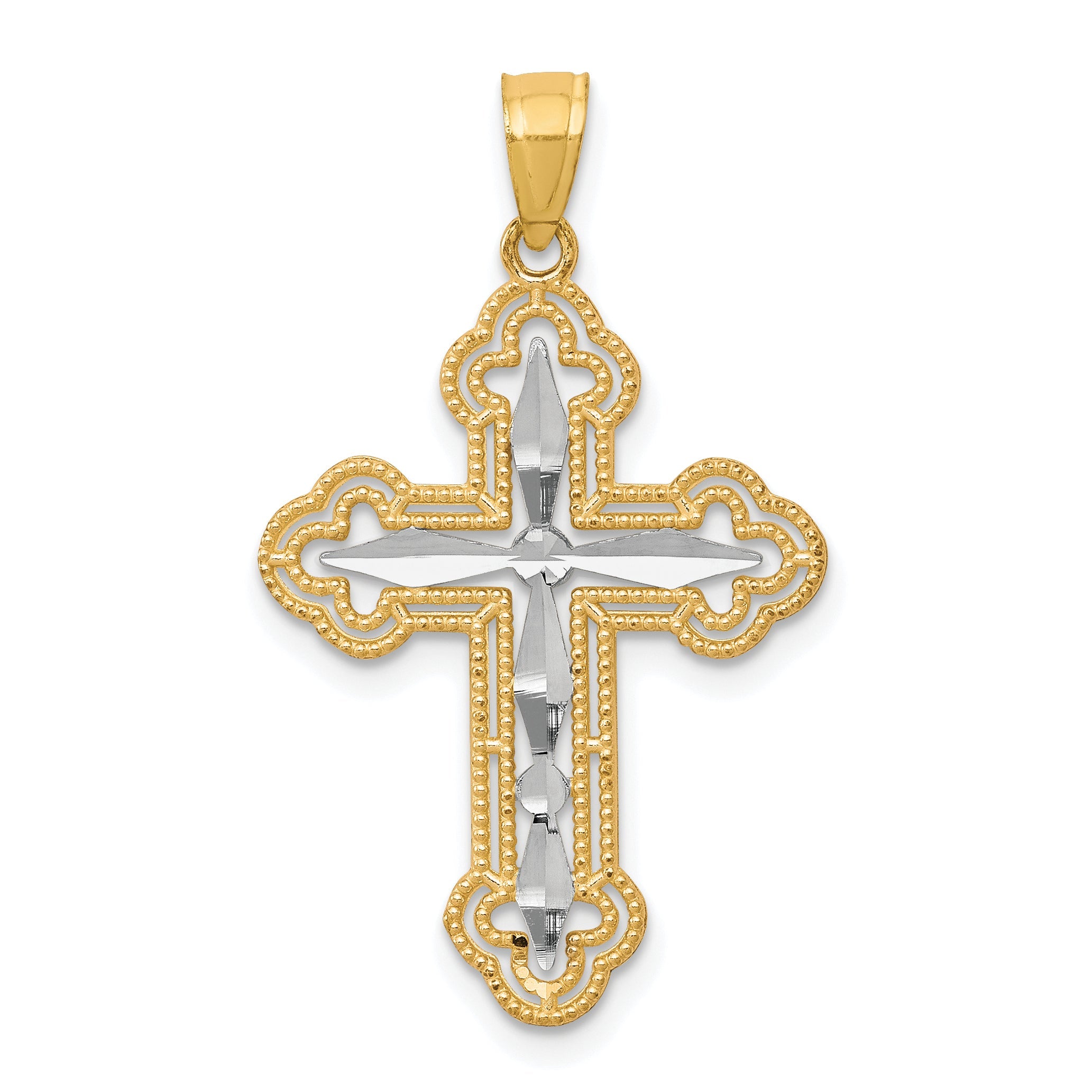 10K Gelb mit Rhodium mit Rhodium Diamantiert Kreuz Anhänger