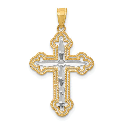 10K Gelb mit Rhodium mit Rhodium Diamantiert Kreuz Anhänger