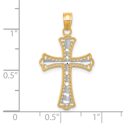 10K Gelb mit Rhodium mit Rhodium Diamantiert Kreuz Anhänger