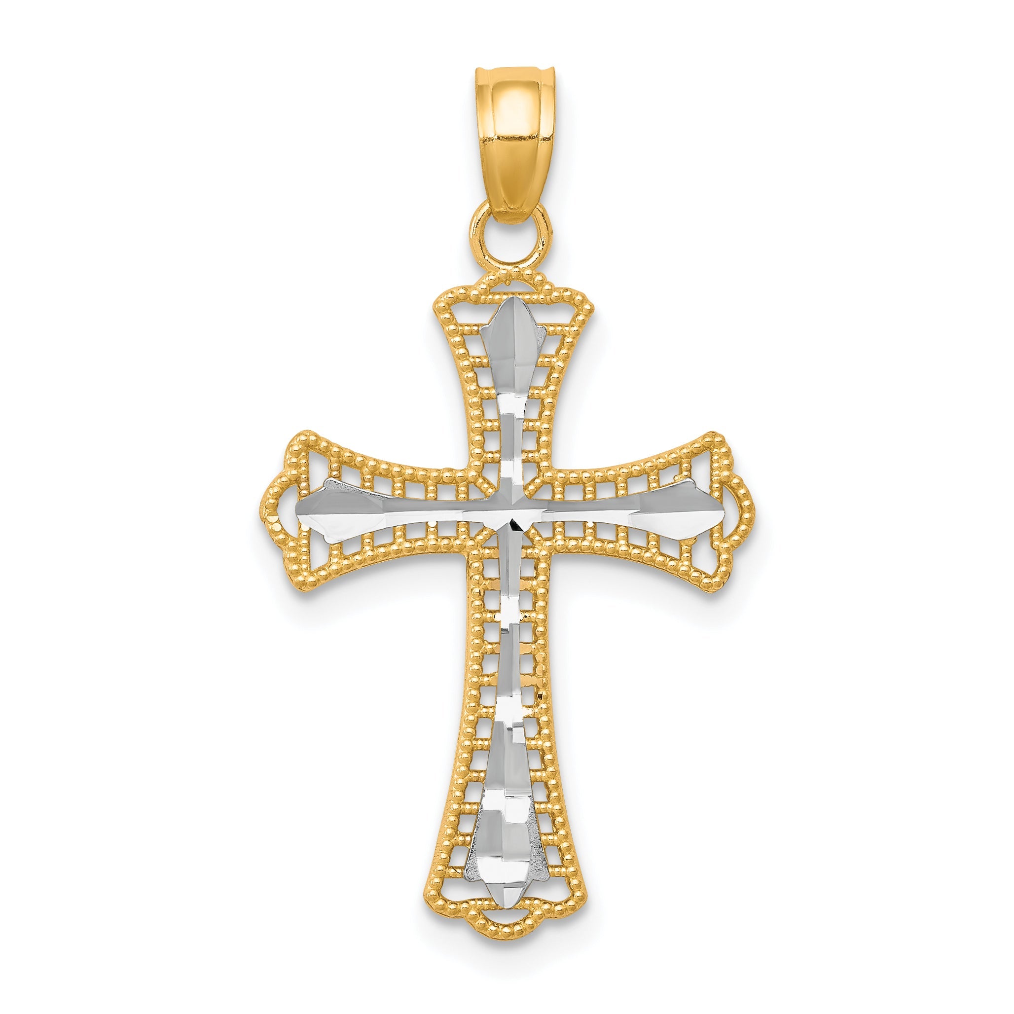 10K Gelb mit Rhodium mit Rhodium Diamantiert Kreuz Anhänger