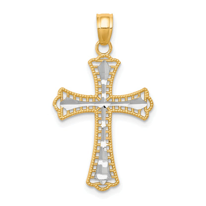 10K Gelb mit Rhodium mit Rhodium Diamantiert Kreuz Anhänger