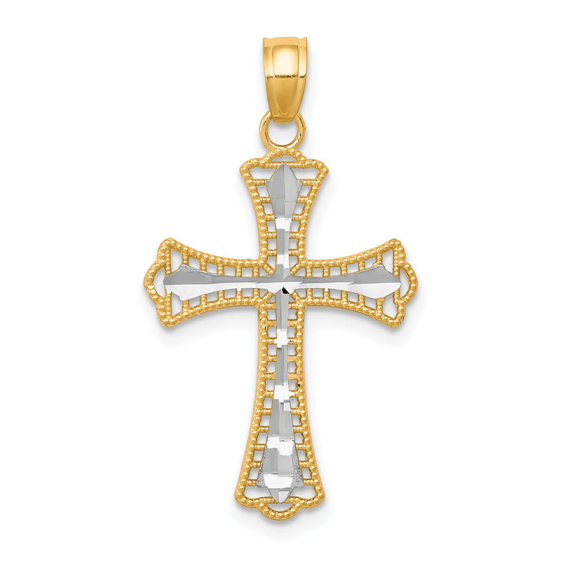 10K Gelb mit Rhodium mit Rhodium Diamantiert Kreuz Anhänger