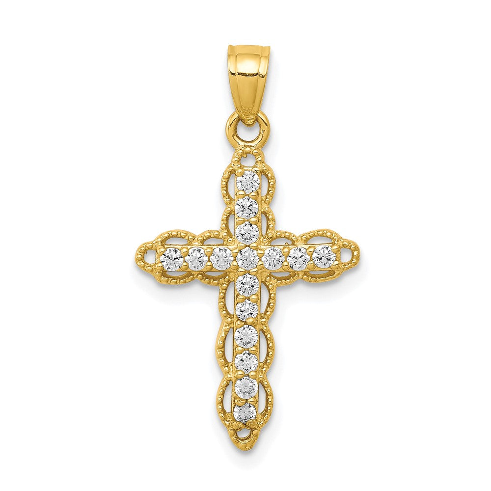 10K Gelbgold 10K Zirkonia Filigran Kreuz Anhänger