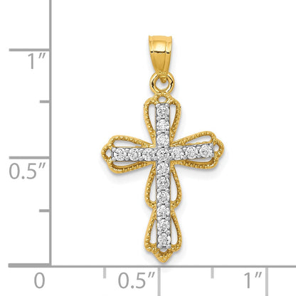 10K Gelbgold 10K Zirkonia Filigran Kreuz Anhänger
