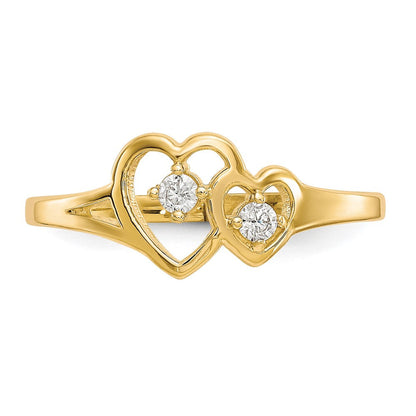 10K Gelbgold Doppelt Herz Zirkonia Ring
