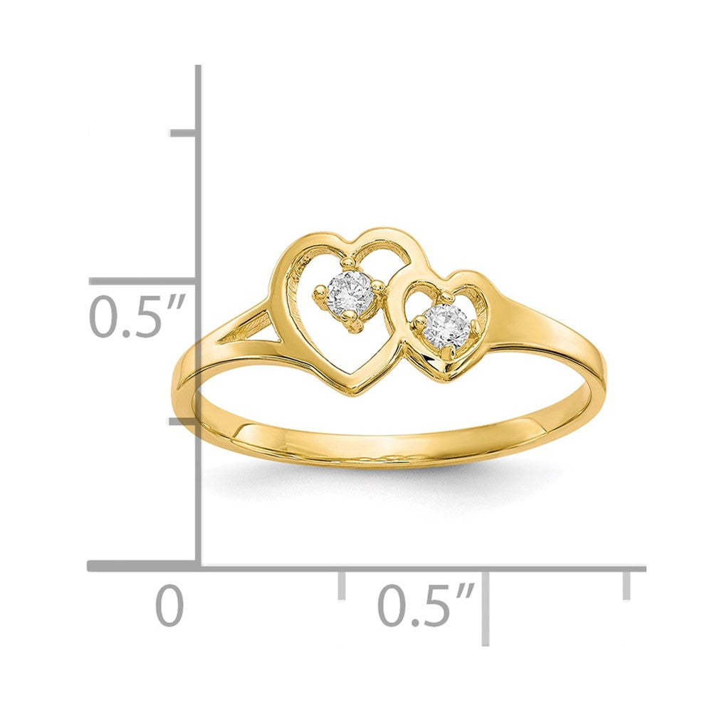 10K Gelbgold Doppelt Herz Zirkonia Ring