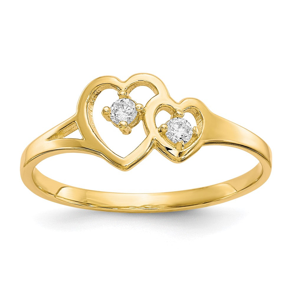 10K Gelbgold Doppelt Herz Zirkonia Ring