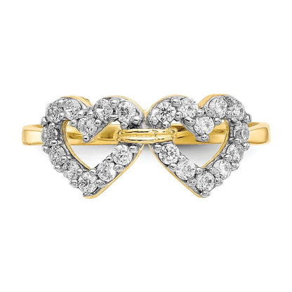 10K Gelbgold Doppelt Herz Zirkonia Ring