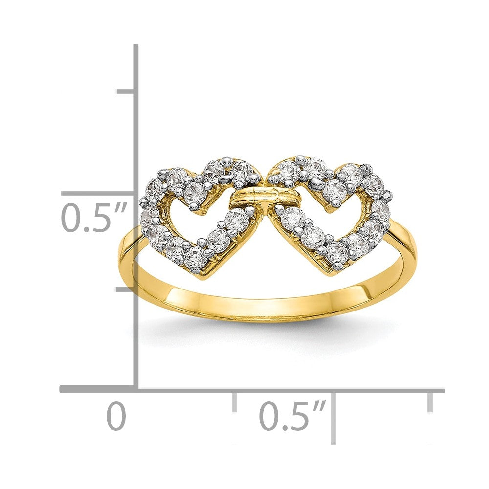 10K Gelbgold Doppelt Herz Zirkonia Ring