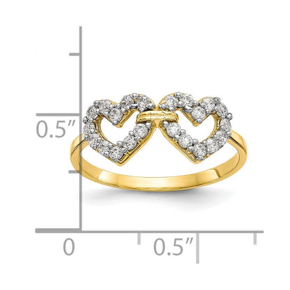 10K Gelbgold Doppelt Herz Zirkonia Ring