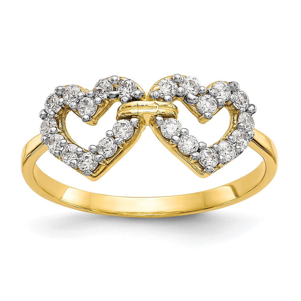 10K Gelbgold Doppelt Herz Zirkonia Ring