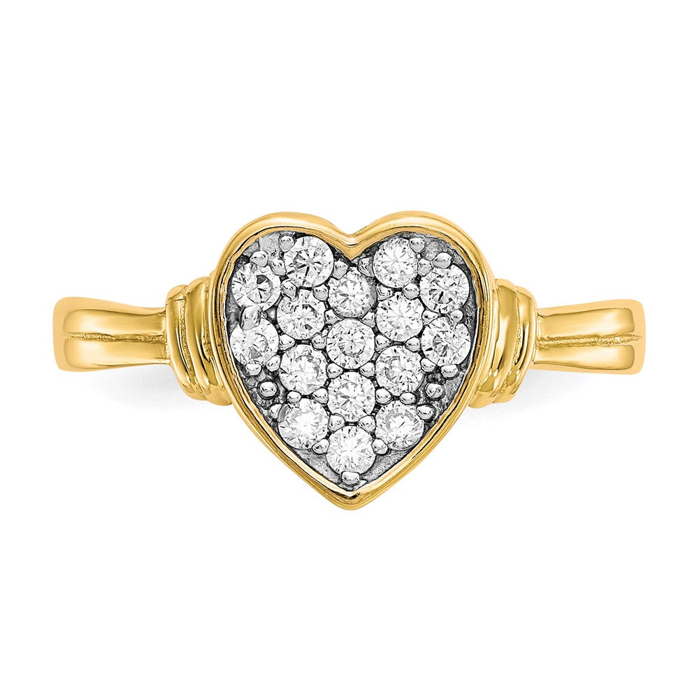 10K Gelb mit Rhodium 10K Zirkonia Herz Ring