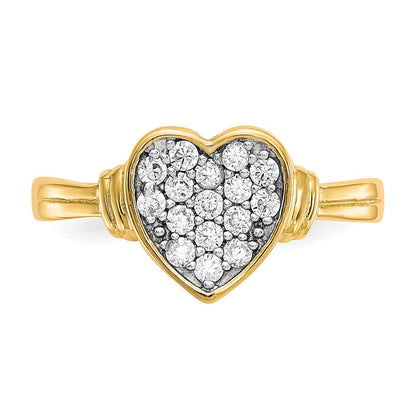 10K Gelb mit Rhodium 10K Zirkonia Herz Ring