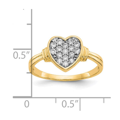 10K Gelb mit Rhodium 10K Zirkonia Herz Ring