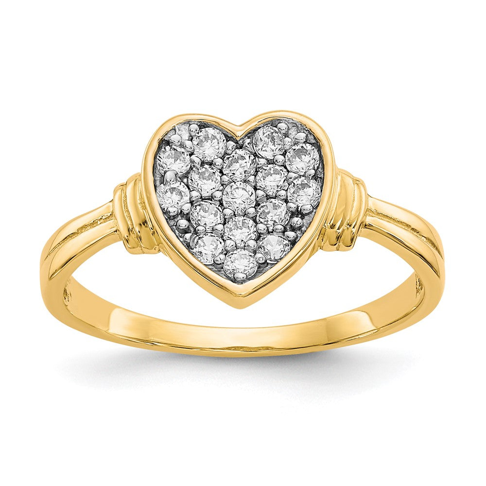 10K Gelb mit Rhodium 10K Zirkonia Herz Ring